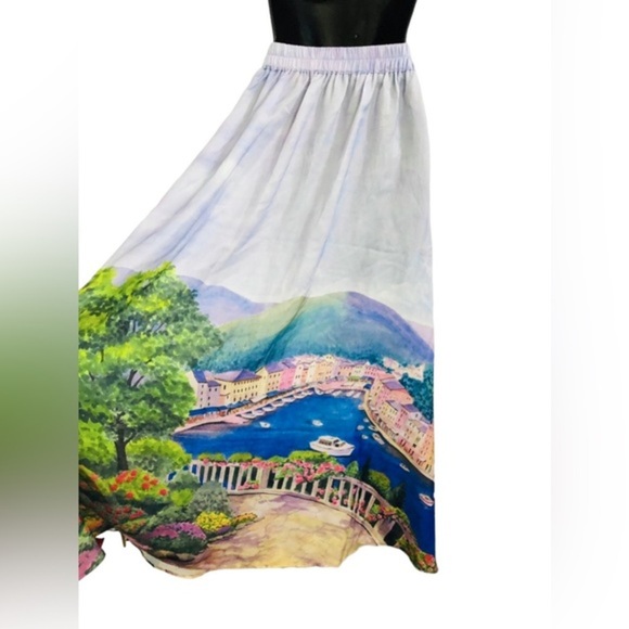 Rachel Zoe European riviera print light‎ blue swing skirt size small brand new - Picture 1 of 15